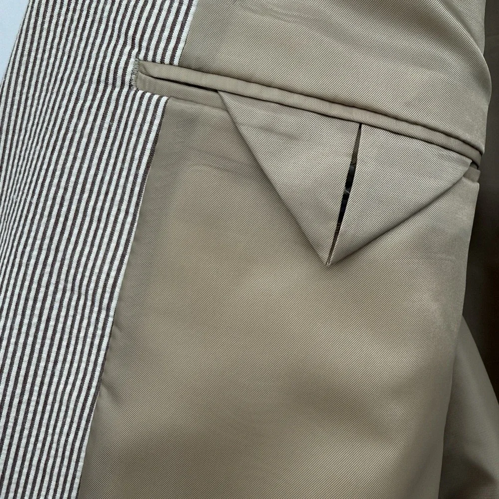 Chaps Men's Seersucker Blazer 46L Brown Stripe Cotton‎ Summer Sport Coat Preppy